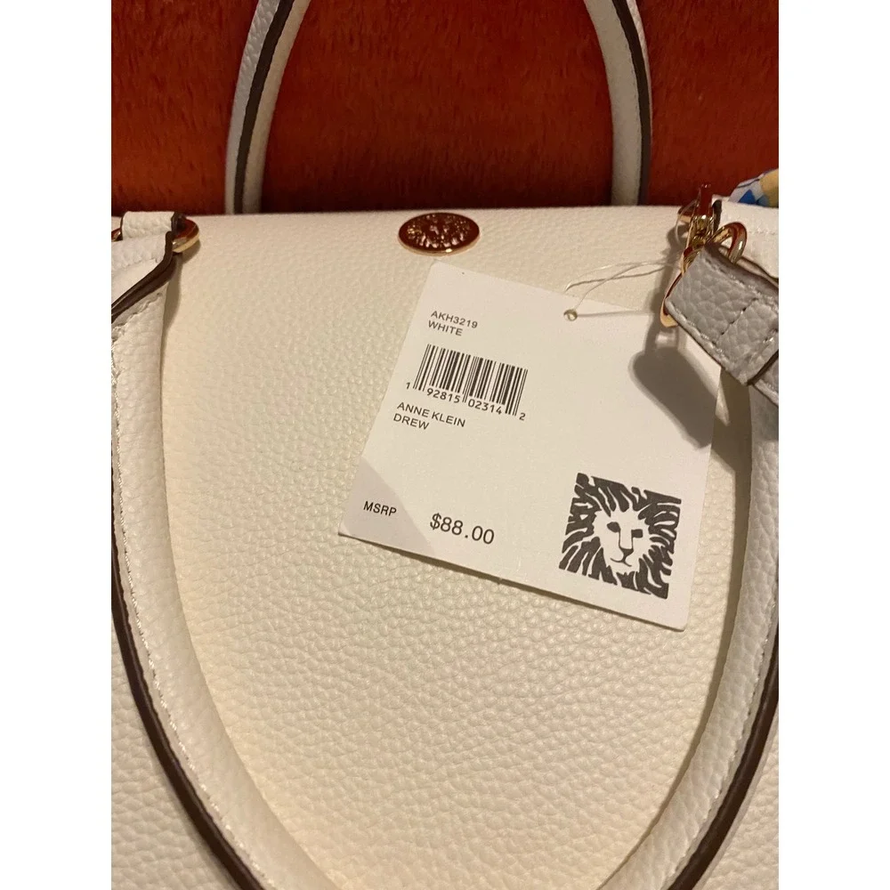 Anne Klein Satchel Purse‎ White Faux Leather Double Handle Crossbody Bag New!